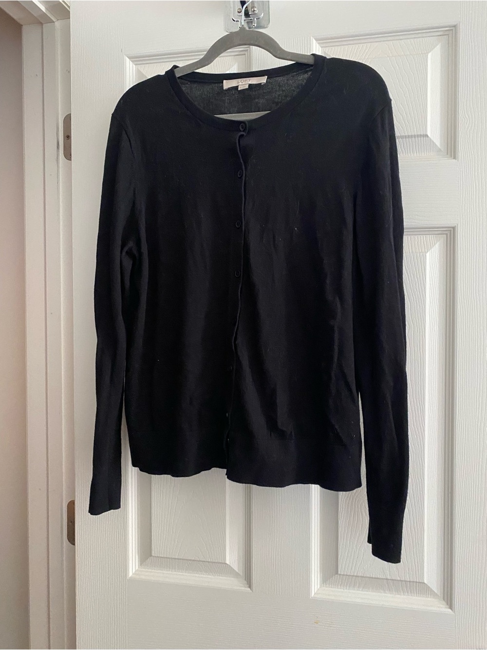 LOFT Black Button-Front Crewneck Cardigan- XL